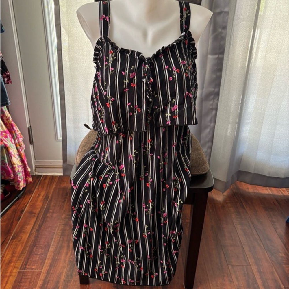 Lavender Field Black and White Smocked Midi Sundress